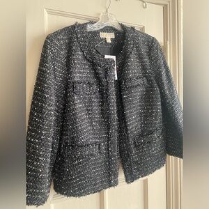 Michael Kors black tweed Chanel style boucle jacket cardigan Size 10 Medium NEW